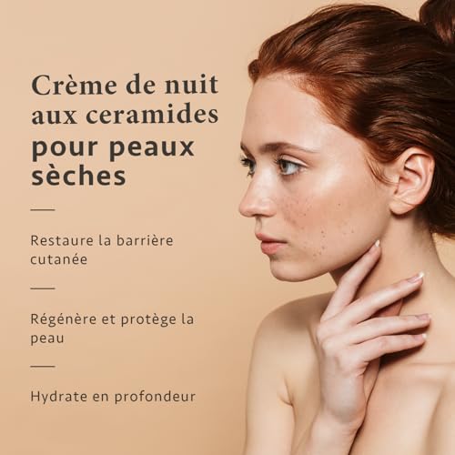 Satin Naturel Crème de Nuit Visage 50 ml - Hydratante Réparatrice pour Peaux Sensibles avec Céramides & Aloe Vera