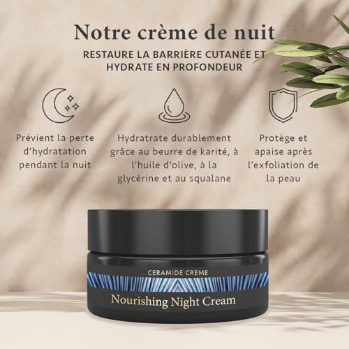 Satin Naturel Crème de Nuit Visage 50 ml - Hydratante Réparatrice pour Peaux Sensibles avec Céramides & Aloe Vera