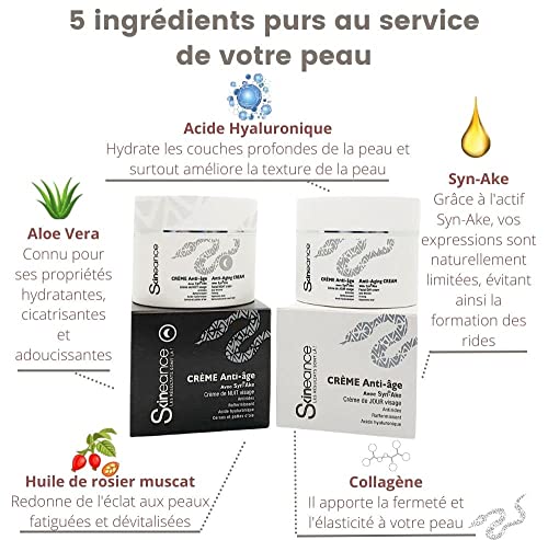 SKINEANCE – Crèmejour et nuit au venin de serpent – Actifs anti-âge pour le visage - Réduit les rides d'expression et le