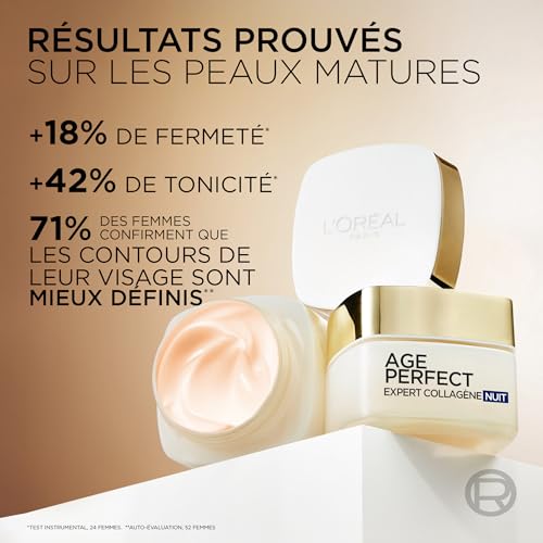 L'Oréal Paris Crème de Nuit Anti-Âge & Anti-Taches pour Peaux Matures - avec Collagène et Melanin-Block - 50 ml